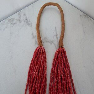 Red Glass Beaded Rope Necklace, 20 Strands - 18"